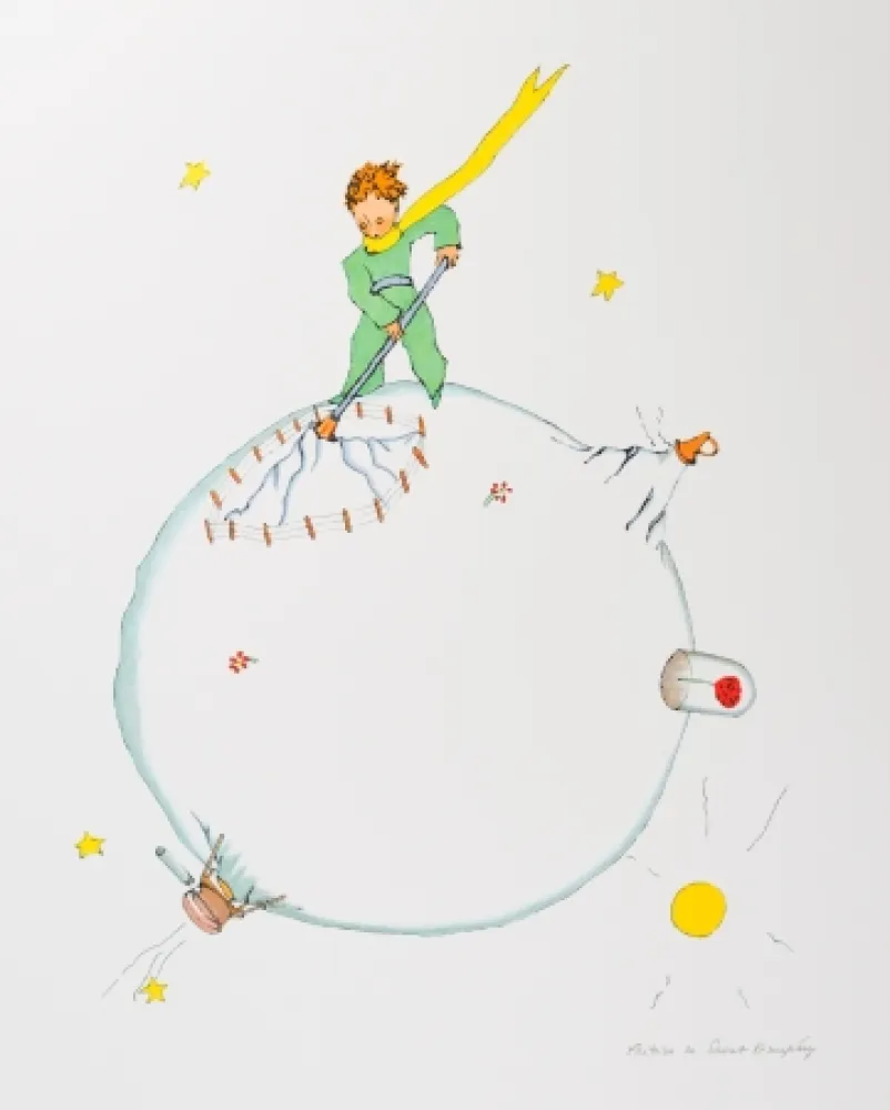 Lithografie Saint-Exupéry - Le Petit Prince et le volcan