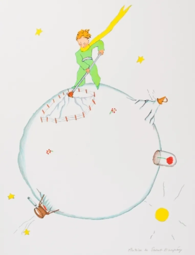 Lithografie Saint-Exupéry - Le Petit Prince et le volcan
