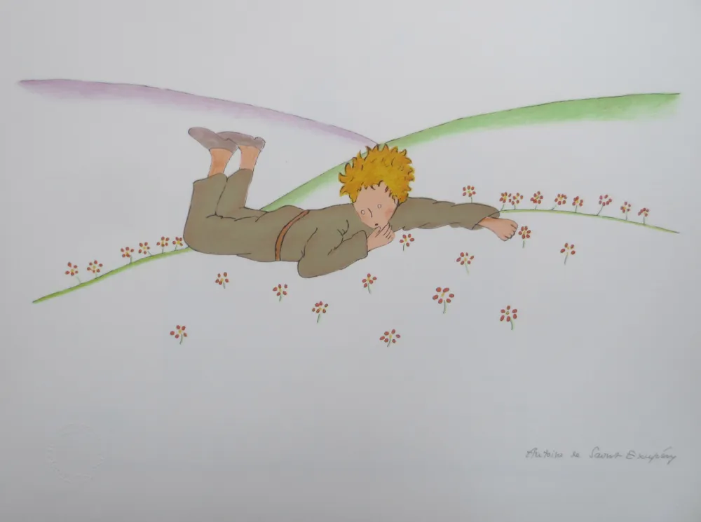 Lithografie Saint-Exupéry - Le petit prince parmi les fleurs