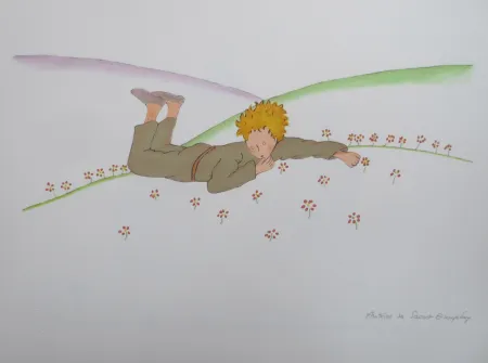 Lithografie Saint-Exupéry - Le petit prince parmi les fleurs