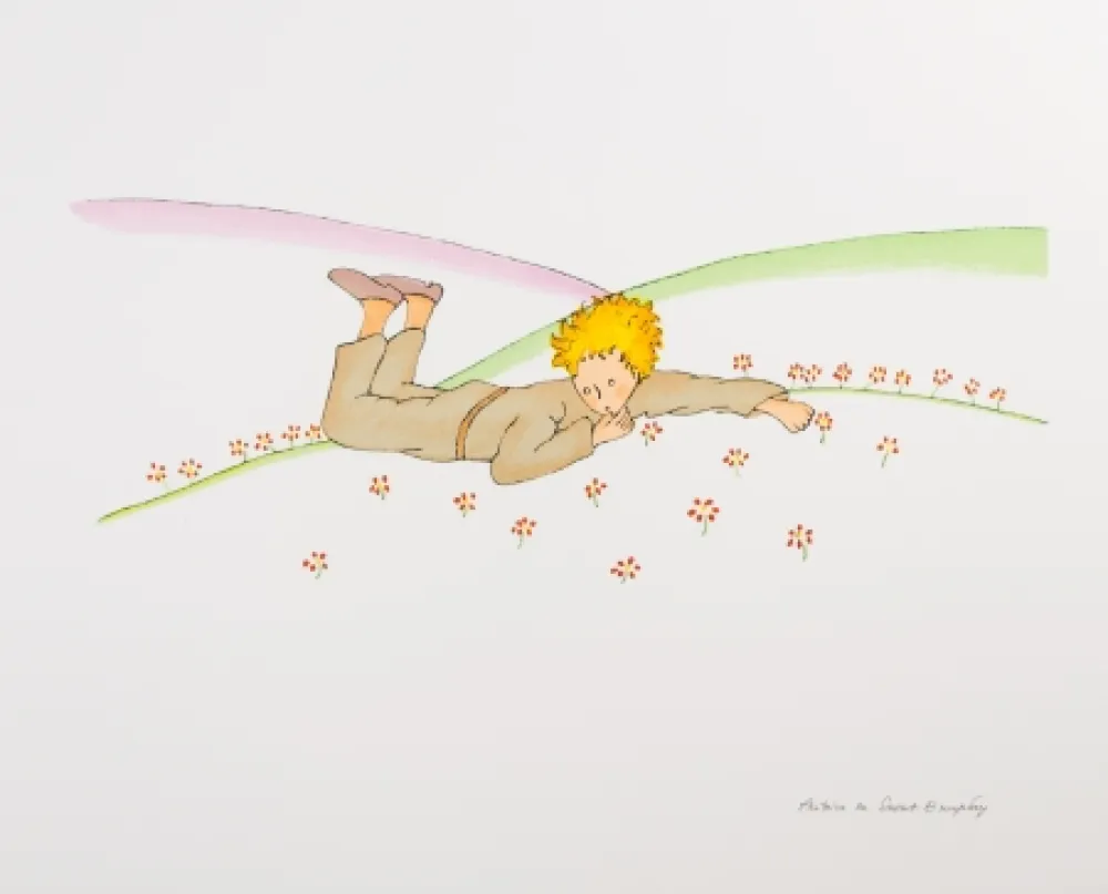 Lithografie Saint-Exupéry - Le Petit Prince parmi les fleurs