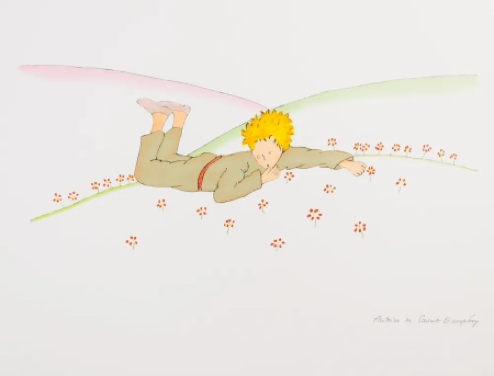 Lithografie Saint-Exupéry - Le Petit Prince parmi les fleurs