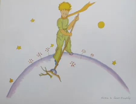 Lithografie Saint-Exupéry - Le petit prince sur sa planéte