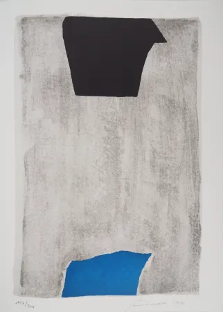 Lithografie Santomaso - Composition en Bleu et Noir 