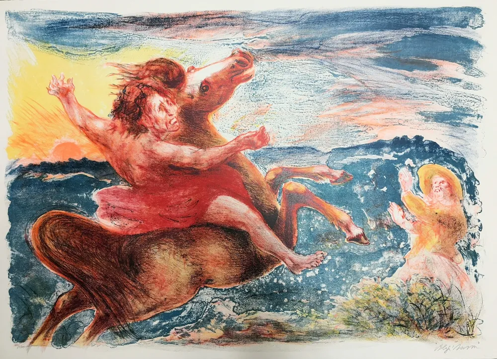 Lithografie Sassu - Fuga dalla peste