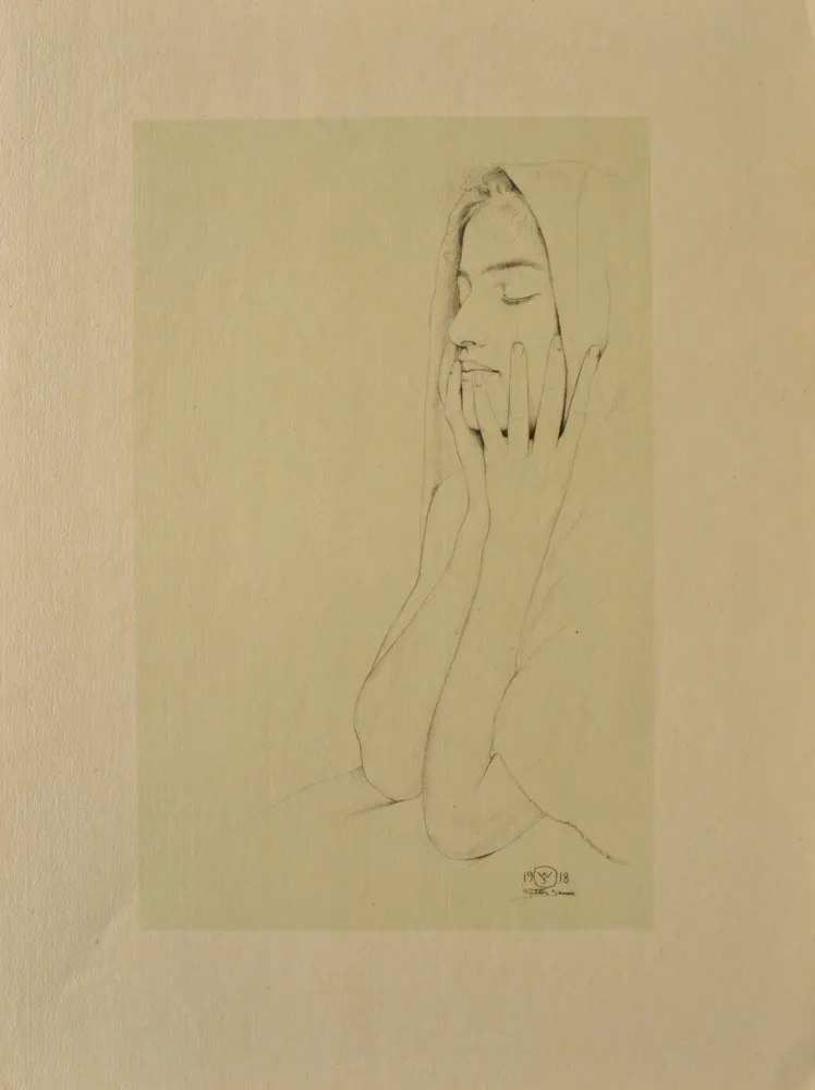 Gravure Sauer - Femme aux yeux clos