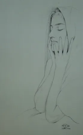 Lithografie Sauer - Profil aux yeux clos