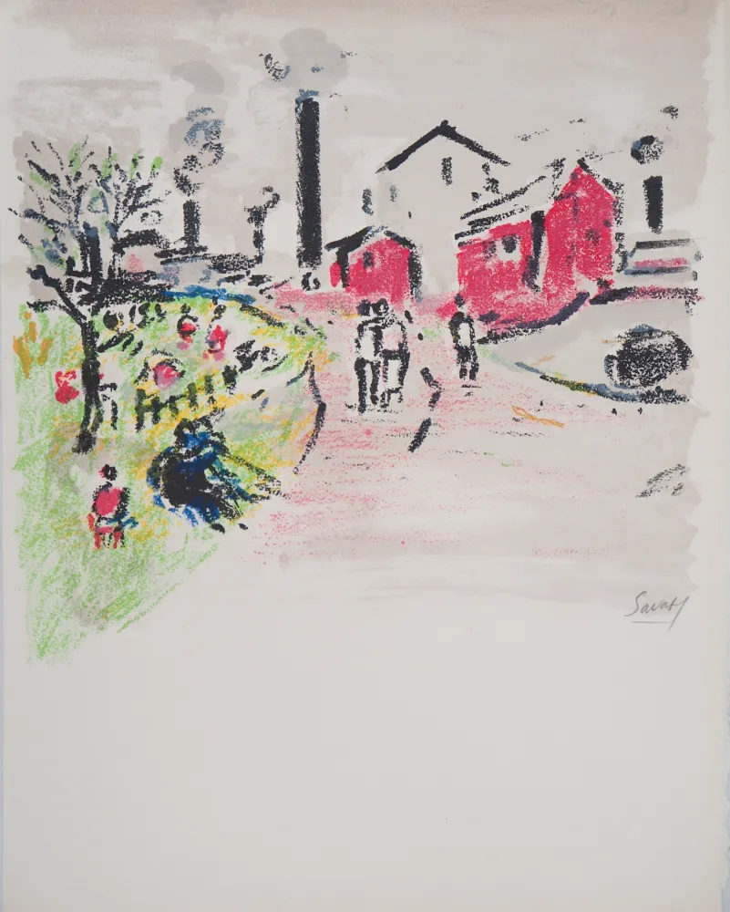 Lithografie Savary - Paris, La friche à Montmartre