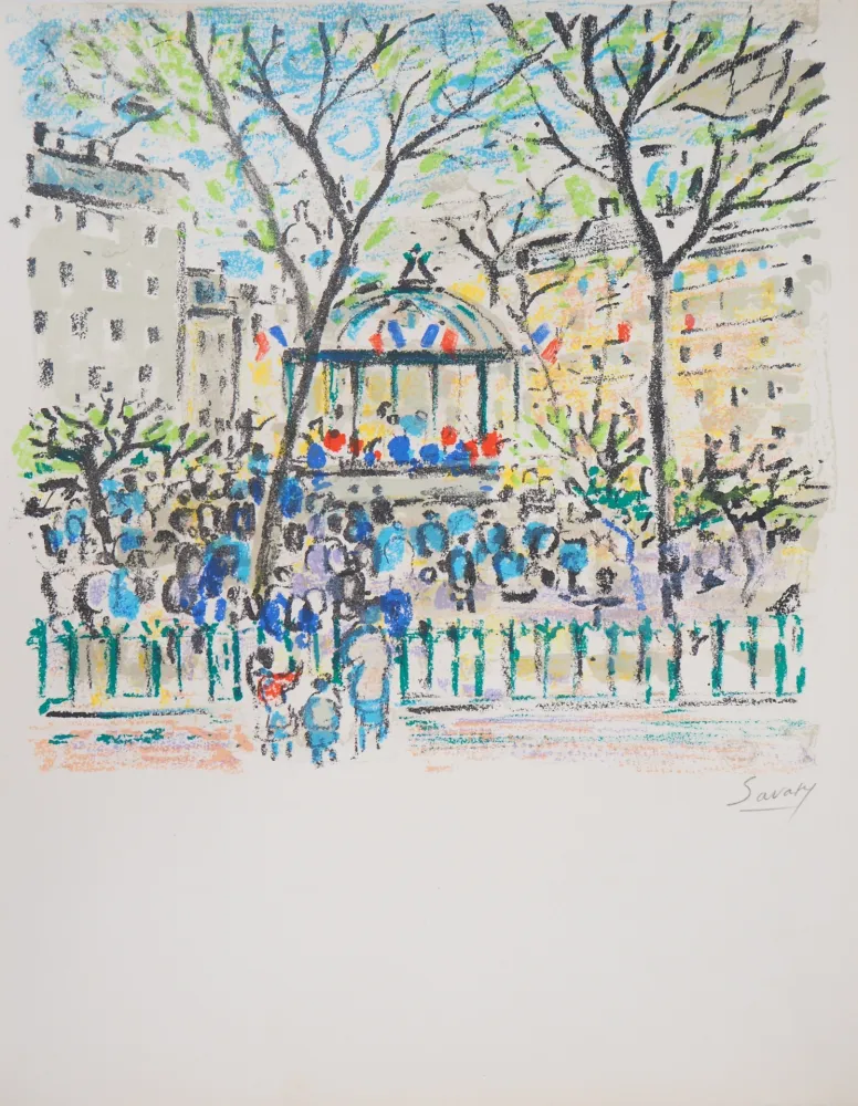 Lithografie Savary -  Paris, le Kiosque place de la Nation