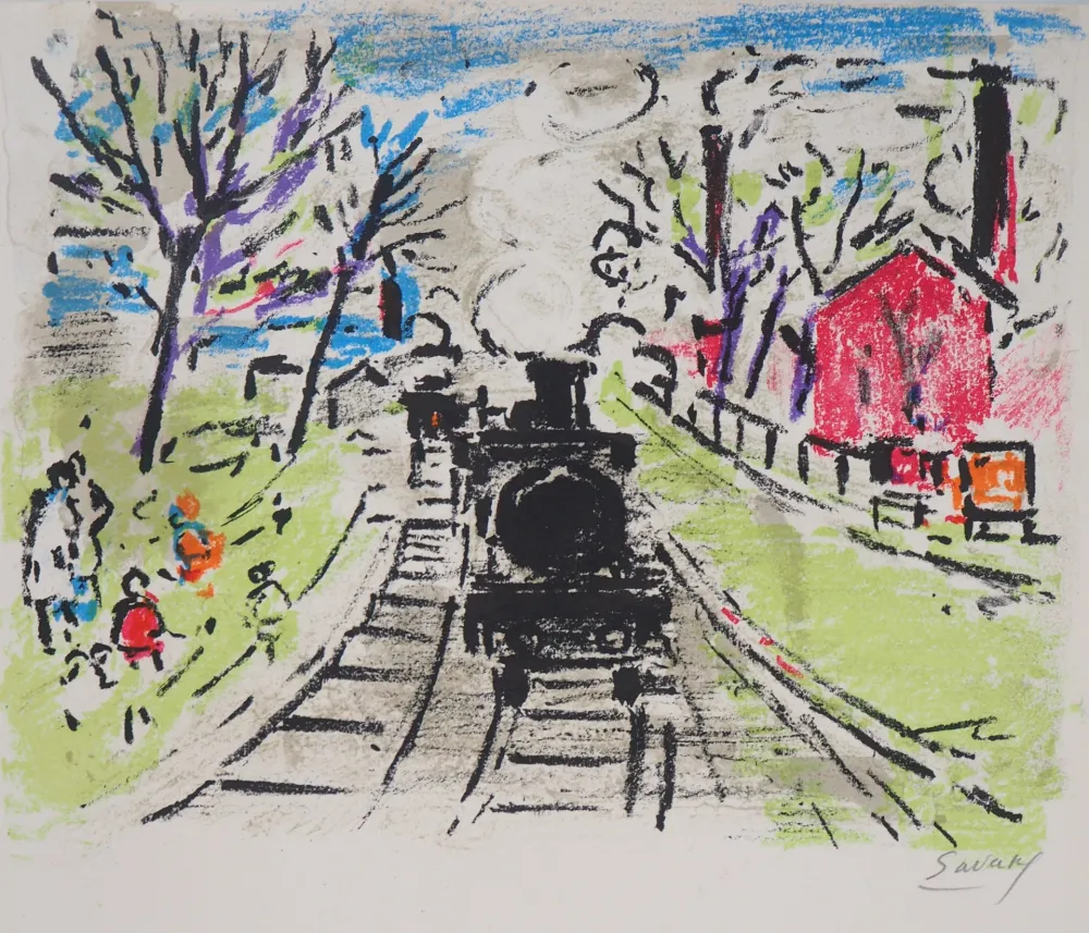 Lithografie Savary - Paris, Le petit train de Banlieue