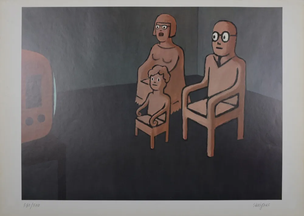 Lithografie Savignac - La Télé