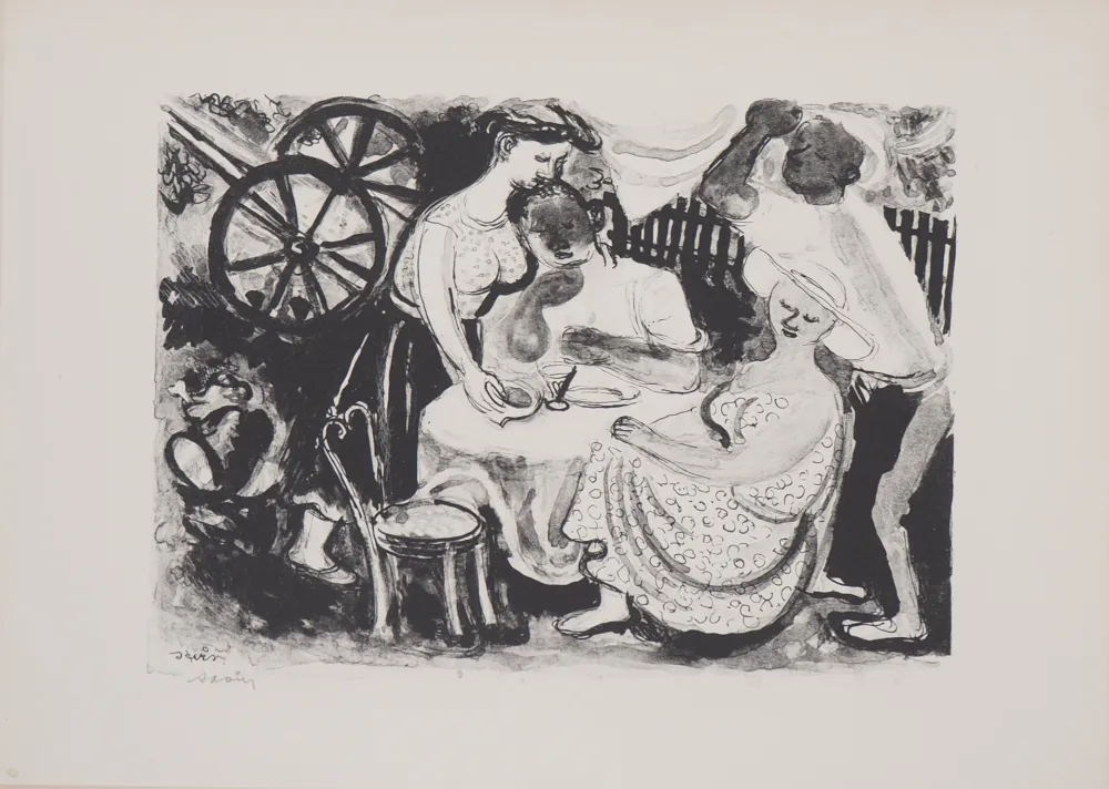 Lithografie Savin  - Le repas après un journée dans les champs