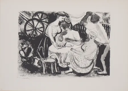 Lithografie Savin  - Le repas après un journée dans les champs