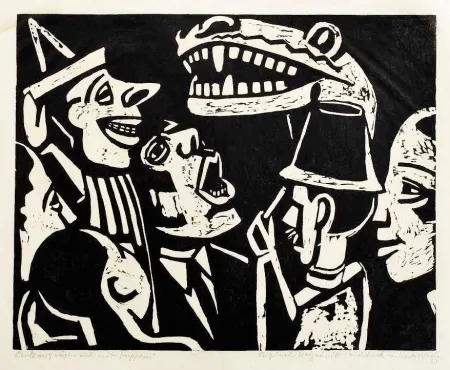 Houtsnede Scheele - Leute vergnügen sich mit Puppen (People having fun with puppets)