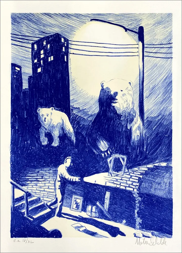 Lithografie Schelde - Bears