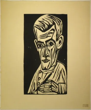 Houtsnede Scherer - Porträt Hans R. Schiess