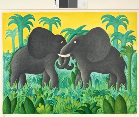 Lithografie Scherfig - Les deux éléphants