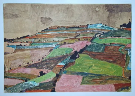 Zeefdruk Schiele (After) - Anhöhe von Krumau