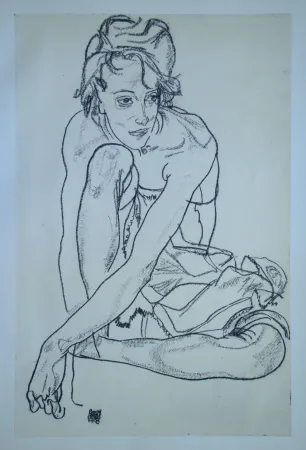 Zeefdruk Schiele (After) - Sitzende junge Frau
