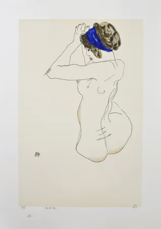 Lithografie Schiele - La fille au turban bleu, 1912 / The girl with blue headband, 1912