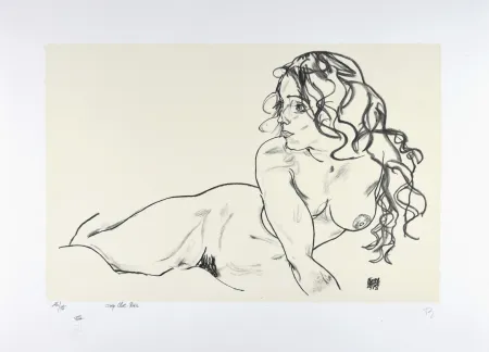 Lithografie Schiele - La fille aux cheveux longs, 1918 | The girl with long hair, 1918