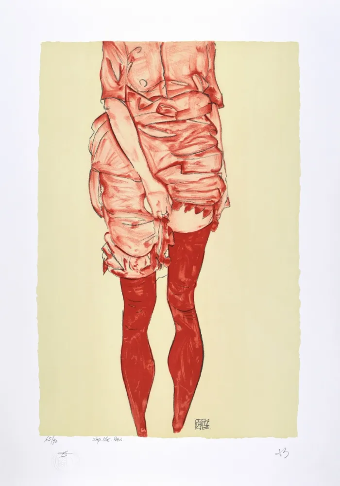 Lithografie Schiele - La fille en rouge, 1913 | The girl in red, 1913