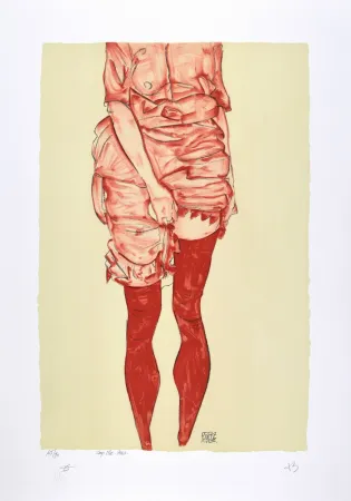 Lithografie Schiele - La fille en rouge, 1913 | The girl in red, 1913