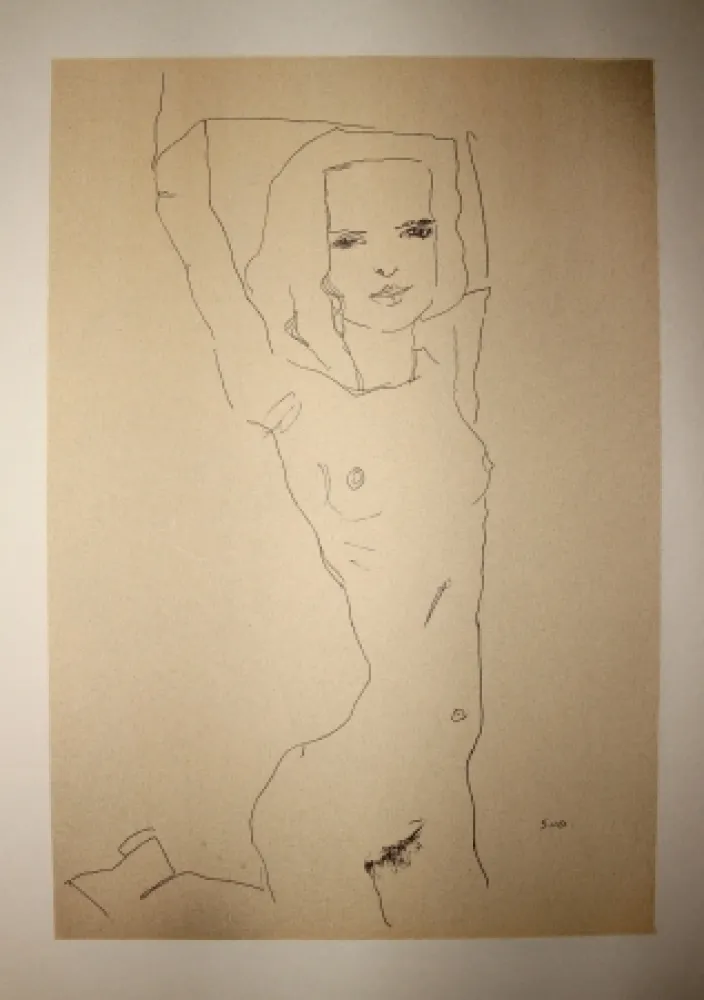 Lithografie Schiele - LA JEUNE FILLE NUE / THE NUDE YOUNG GIRL - Lithographie / Lithograph - 1910