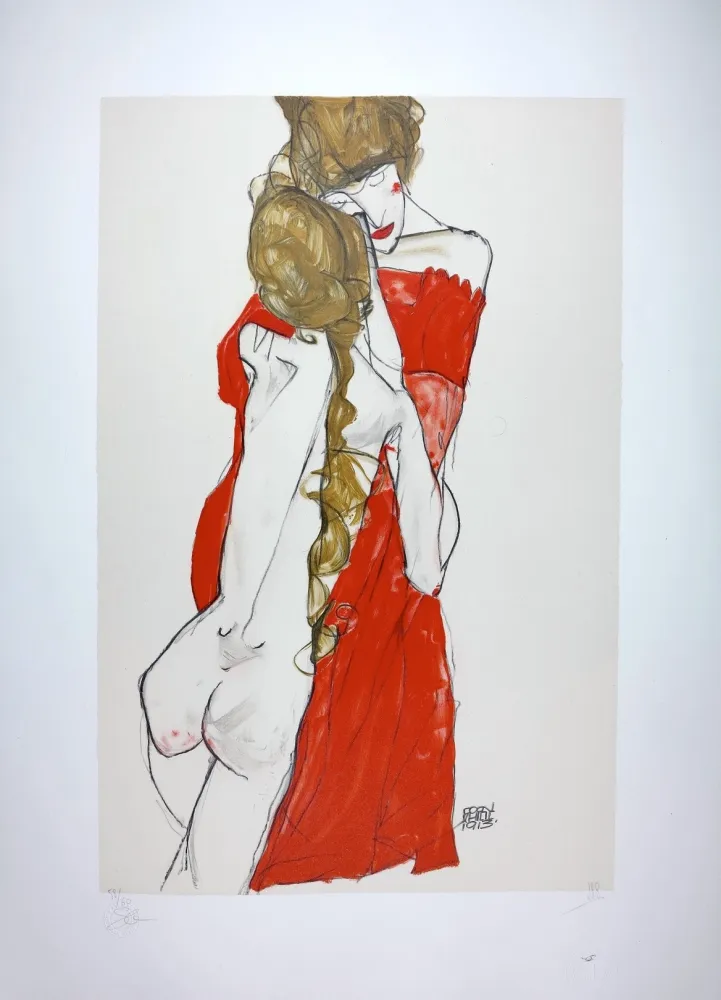 Lithografie Schiele - La Mère & la fille / Mother and Daughter - 1913