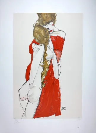 Lithografie Schiele - La Mère & la fille / Mother and Daughter - 1913