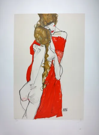 Lithografie Schiele - La Mère & la fille / Mother and Daughter - 1913