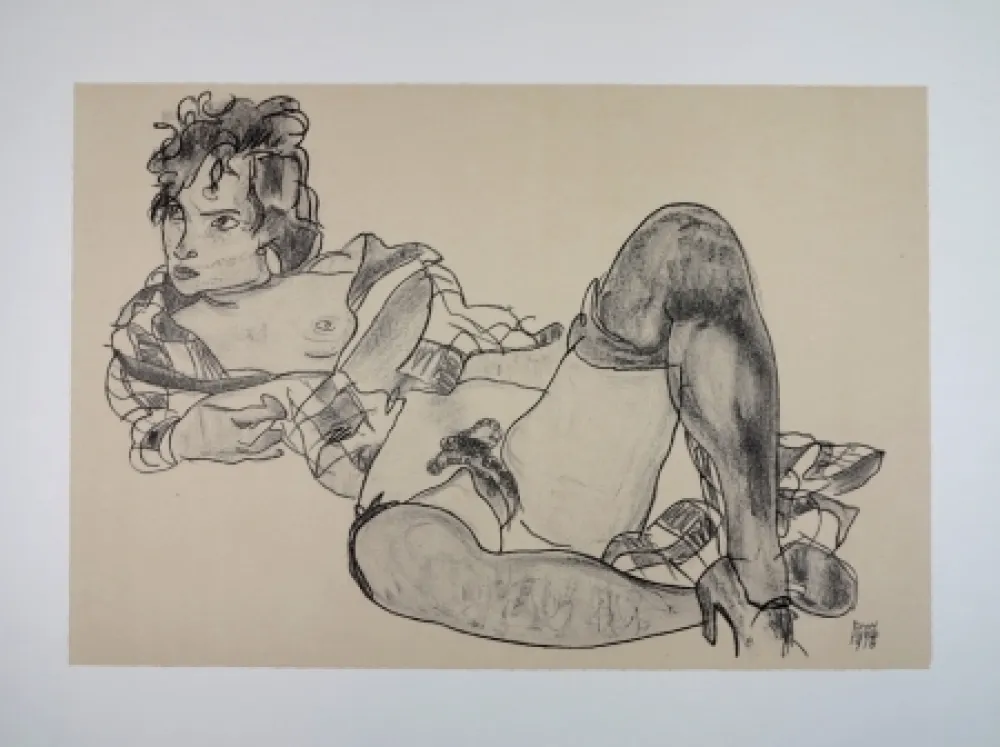 Lithografie Schiele - L'AGUICHEUSE / THE SEDUCTIVE GIRL - 1918