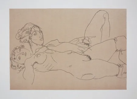 Lithografie Schiele - LES 2 FILLES / TWO GIRLS - 1914