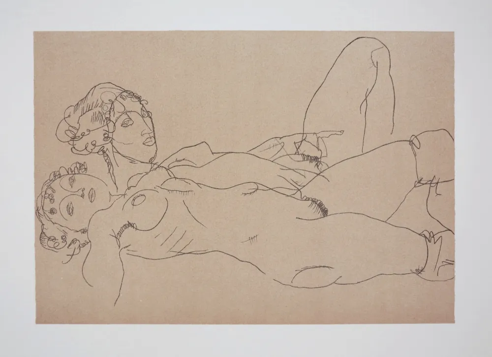 Lithografie Schiele - Les 2 filles / Two girls, 1914 (Two recicling nude girls)