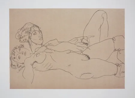 Lithografie Schiele - Les 2 filles / Two girls, 1914 (Two recicling nude girls)