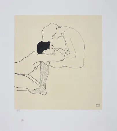 Lithografie Schiele - LOVERS 1909