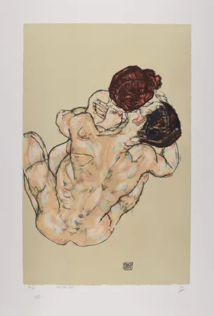 Lithografie Schiele - Lovers, 1917 (Mann und frau, umarmung)