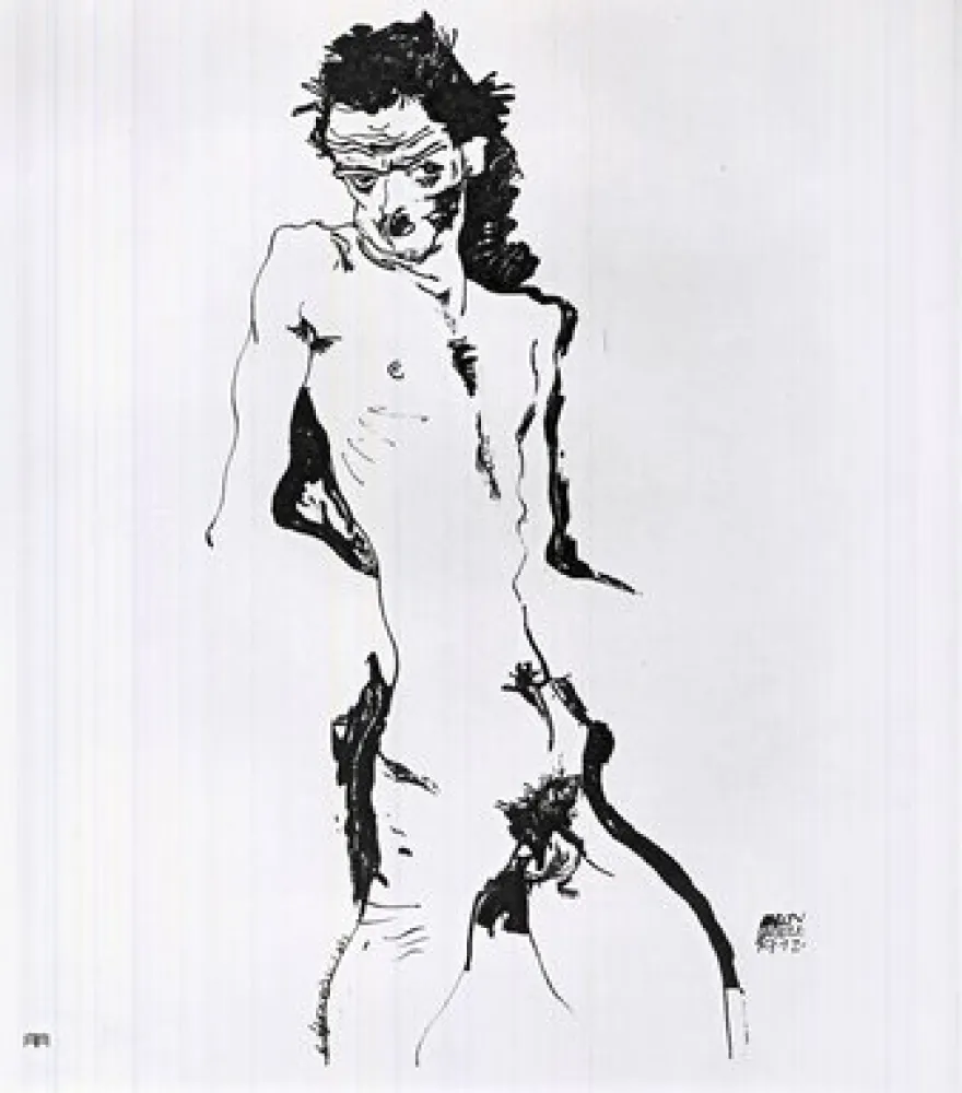 Lithografie Schiele - Männlicher Akt