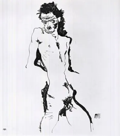 Lithografie Schiele - Männlicher Akt