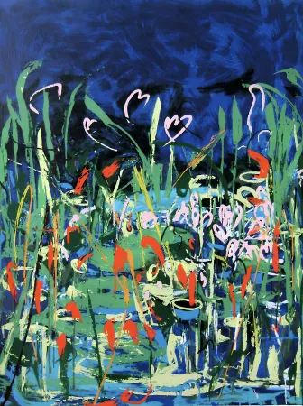 Zeefdruk Schifano - Mario Schifano (1934–1998) – Acquatico IV – Multi-material enamel screen printing, created with 35 colour passes – 1993