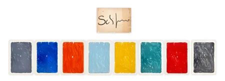 Zeefdruk Schifano - Mario Schifano (1934–1998) - Monochrome - complete wood folder containing 8 silkscreen prints with enamel on cardstock - 1975