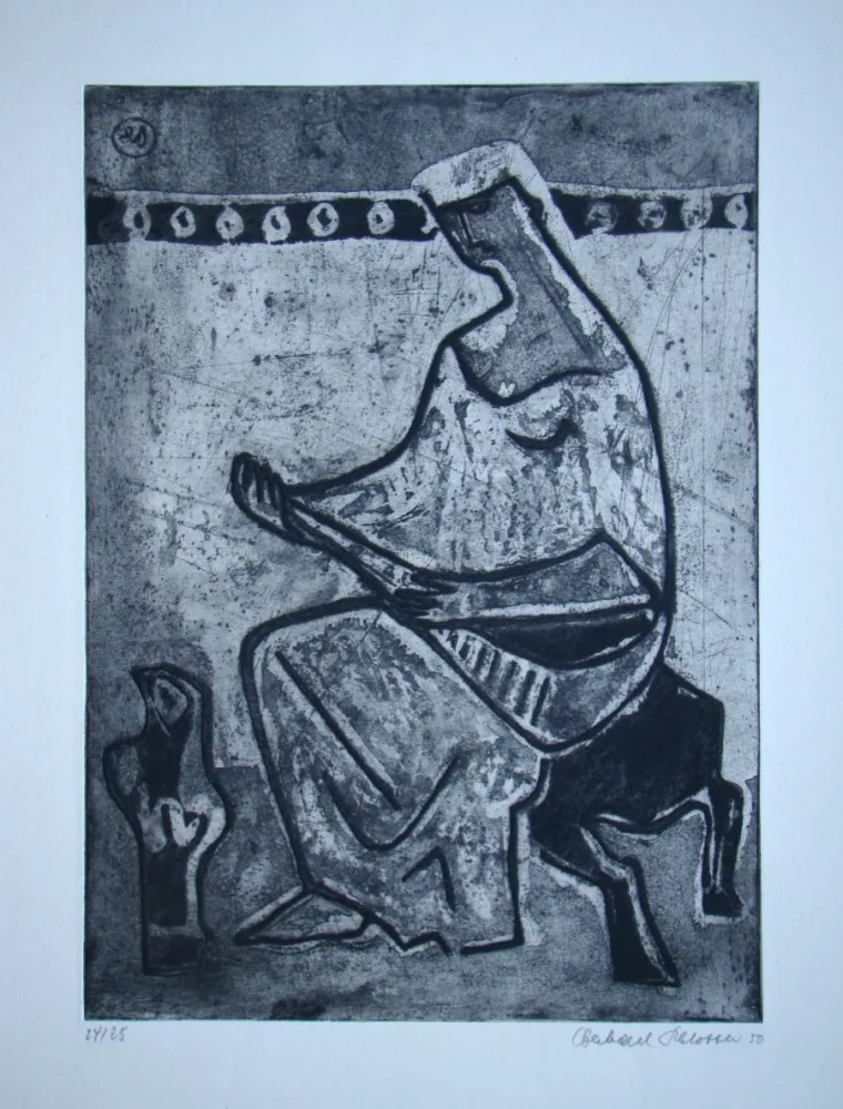 Ets En Aquatint Schlotter - Woman with mandolin