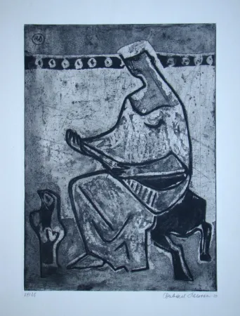 Ets En Aquatint Schlotter - Woman with mandolin