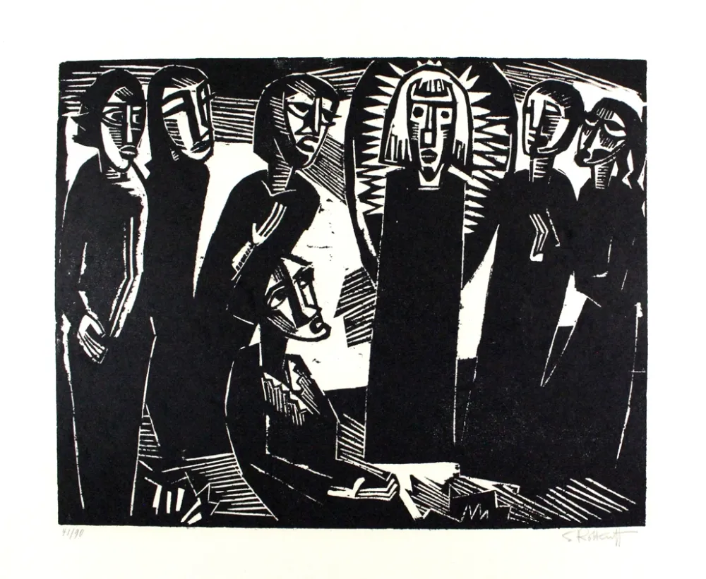 Houtsnede Schmidt-Rottluff -  Christus unter den Frauen / Christ among the Women