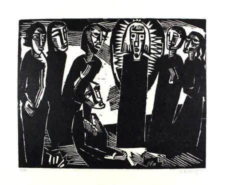 Houtsnede Schmidt-Rottluff -  Christus unter den Frauen / Christ among the Women