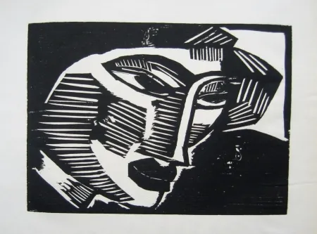 Houtsnede Schmidt-Rottluff - Frauenkopf (Woman's Head)