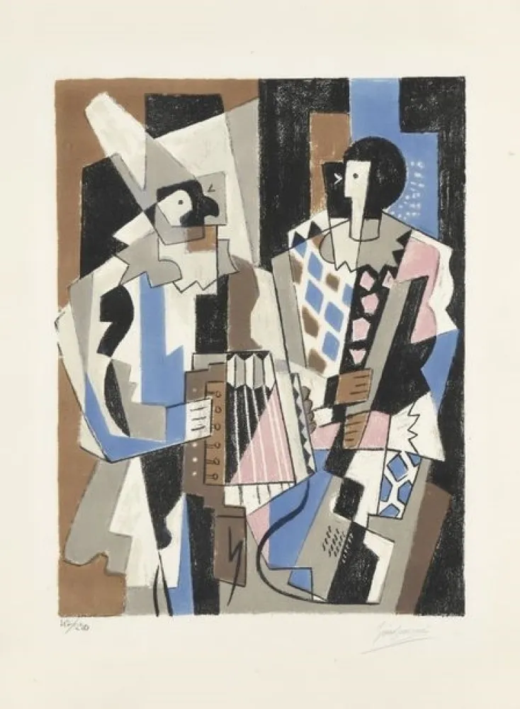 Lithografie Severini - Two Harlequins, 1954.