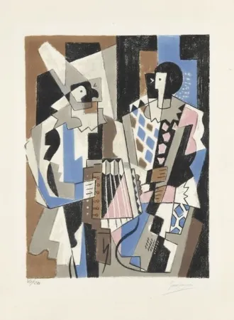 Lithografie Severini - Two Harlequins, 1954.