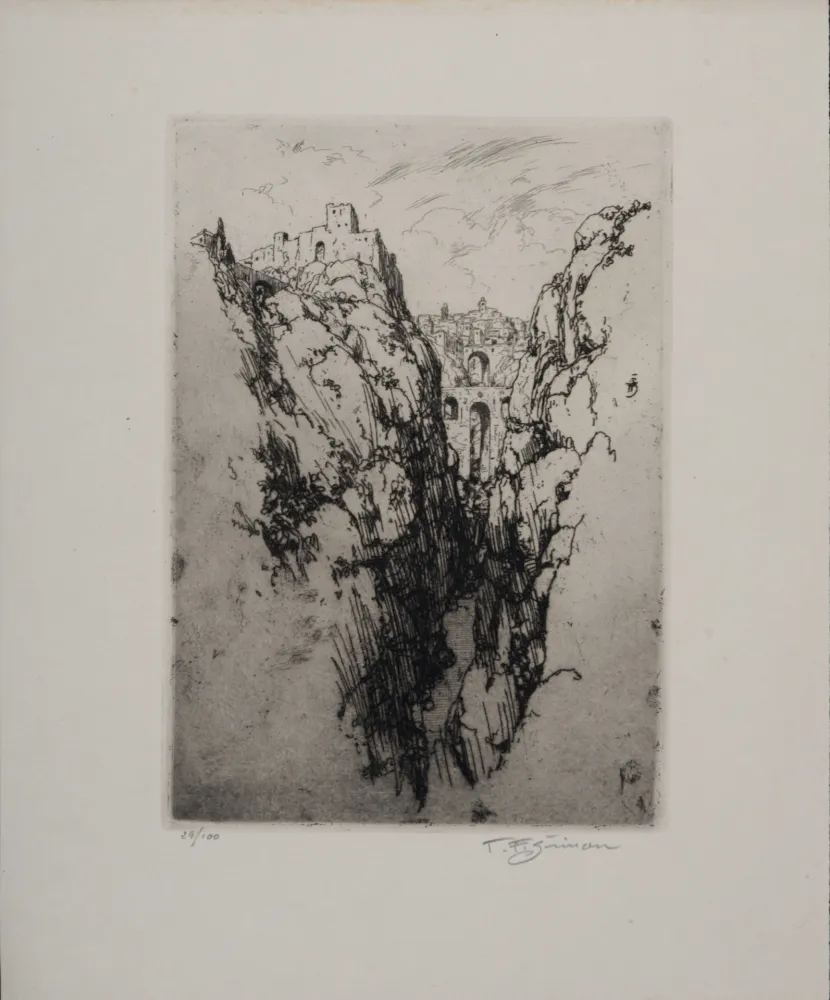 Ets Simon - Vue de Ronda, c. 1913 - Hand-signed!