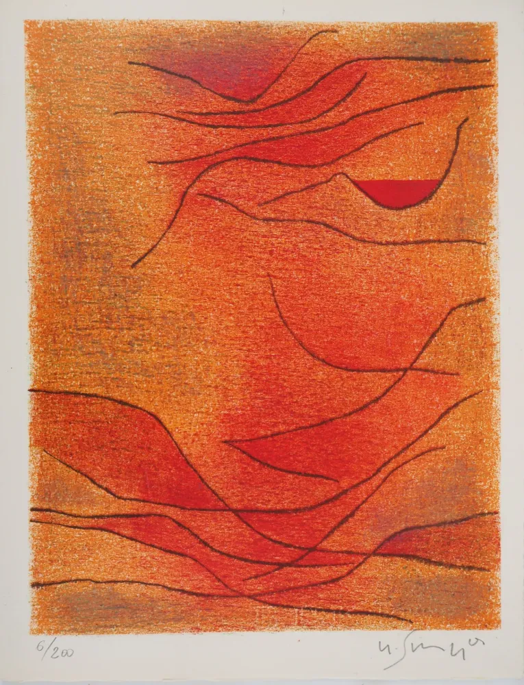 Lithografie Singier - Composition orange et rouge